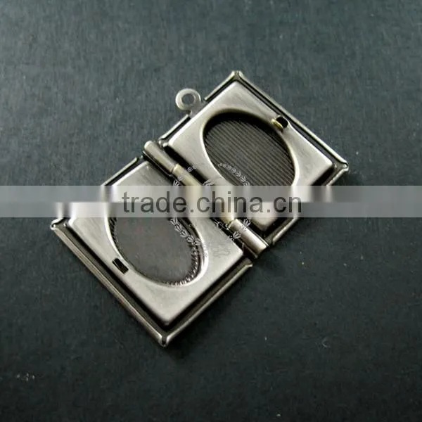 19x26mm vintage style antiqued silver brass book shape sqaure photo locket pendant charm DIY supplies 1193002