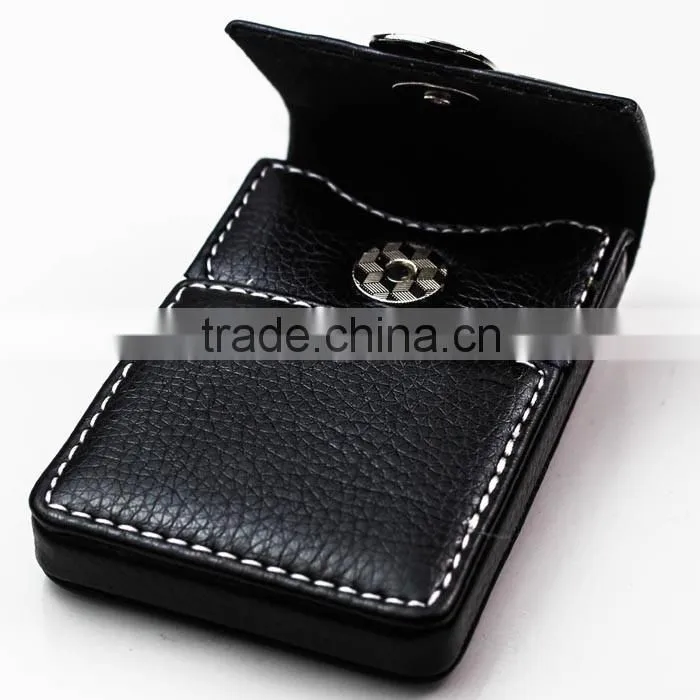 Vertical Black PU leather credit card holder with magnetic button closure and embossing LOGO