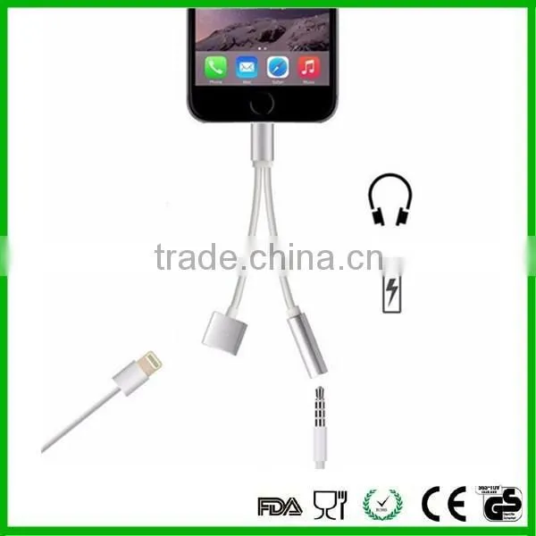 Newest 2 in1charger cable and 8 pin to 3.5mm earphone adapter with charging cable for iphone 7