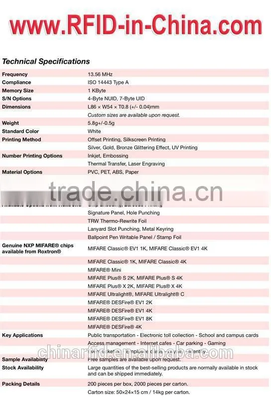 Wholesale/Retail RFID Loyalty Card PVC/PET/Paper Smart Cards for Access Control System