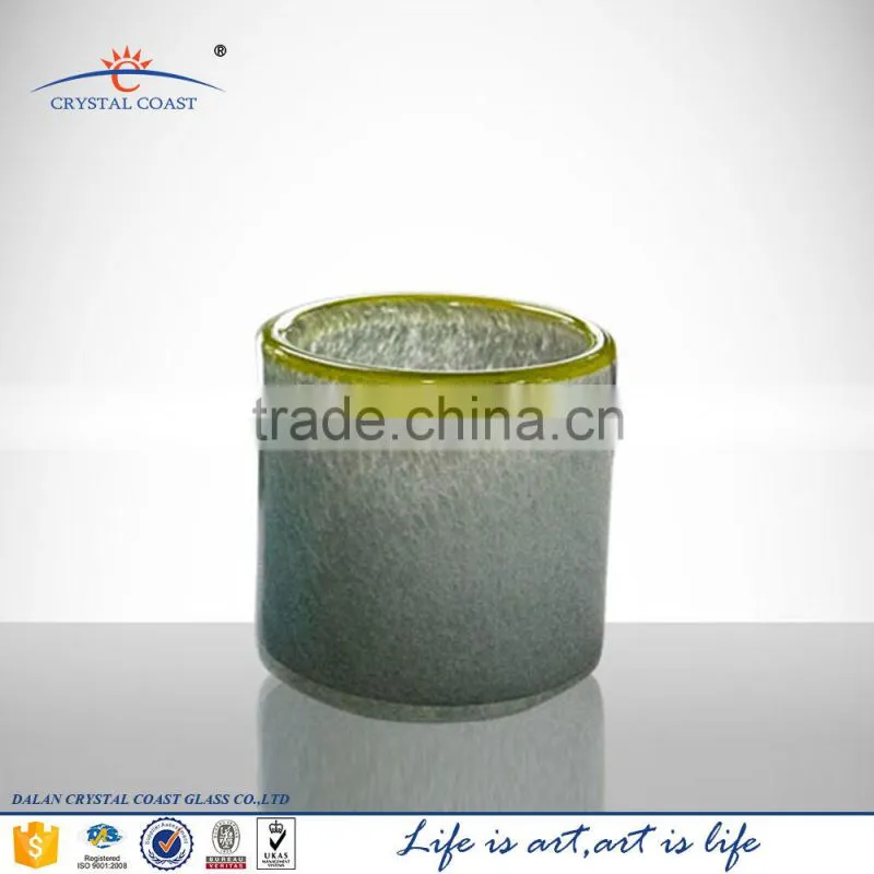 hand made glass cup glass candle cup olive colored design glass cup
