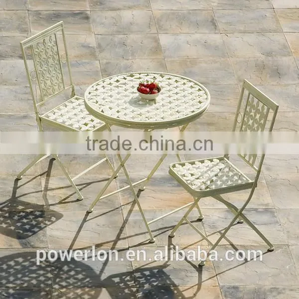 Vintage Cream color brush burgandy wrought iron bistro set