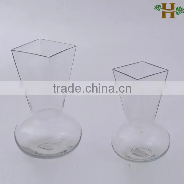 Clear flared square glass vases