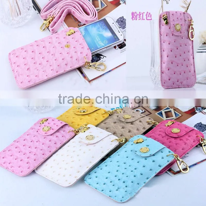 Cell phone bag with strap, leather cell phone bag