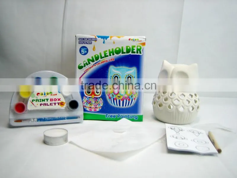 factory new design DIY free coloring ceramic owl candle holder