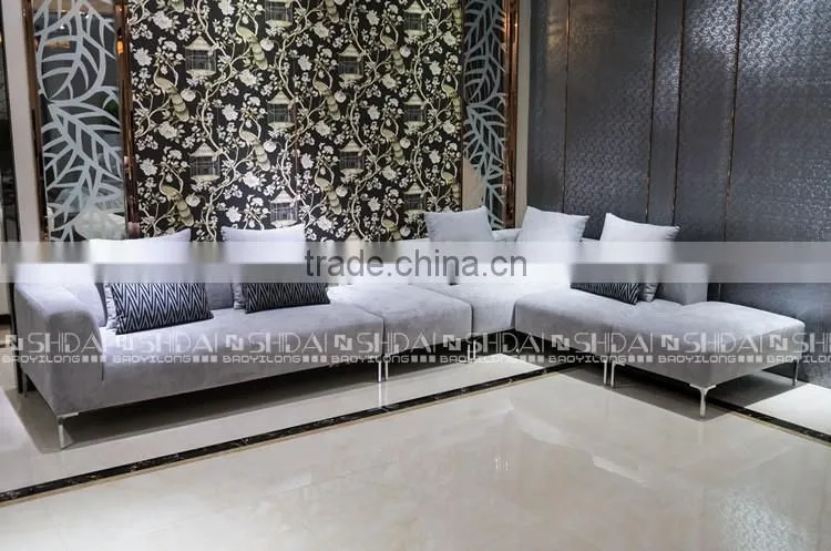 Contemporary Grey Fabric Sectional Sofa w Chaise and Pillows Modern Design Couch G1126