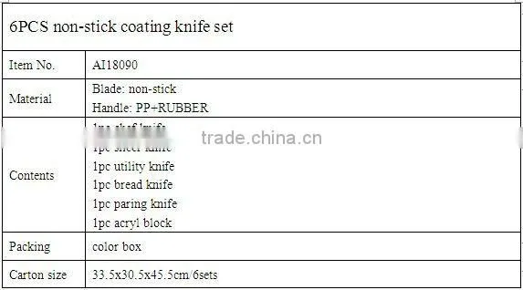 6PCS non-stick coating knife set