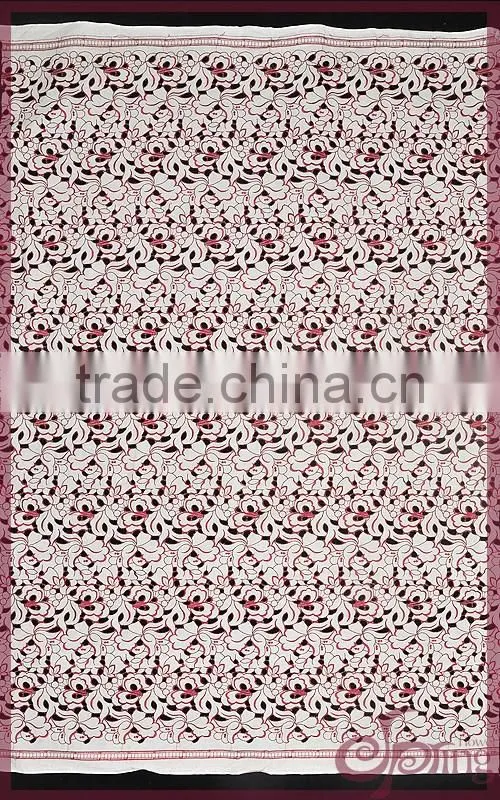 Red floral hollow out embroidery design cotton lace fabric for dress