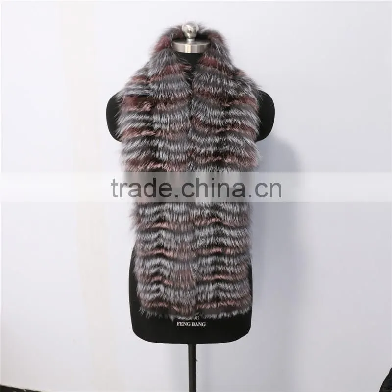 Super long 150cm winter trendy real fox fur scarves long fox fur muffler black and white striped fox fur scarf zebra scarves