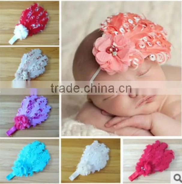 2014 popular Infant Baby Toddler Cute Hair Accessories Kids Feather Hair Band Baby Girl Headband Flower Elestic Hairband Gift