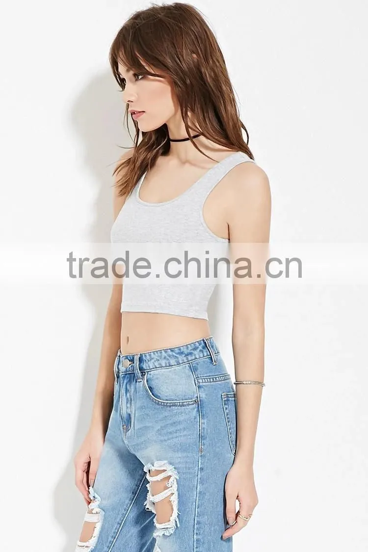 2016 China manufacturer OEM design plain dyed cotton summer fashion sleeveless ladies tops images