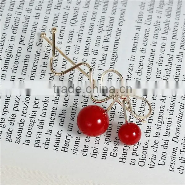 Beautiful Girl Wave Gold Plated Red Cherry Acrylic Hair Clips