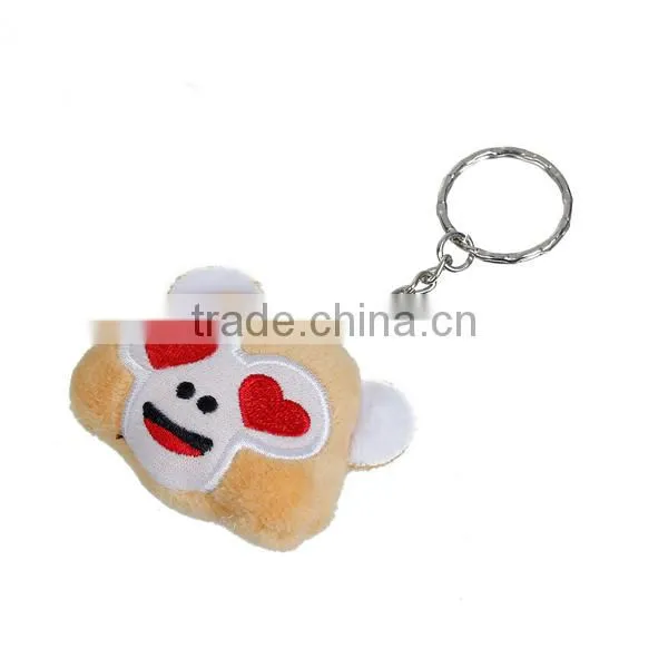 Monkey Animal Silver Tone Brown Emoji Heart Eyes Pattern Carved Plush Keychain & Keyring