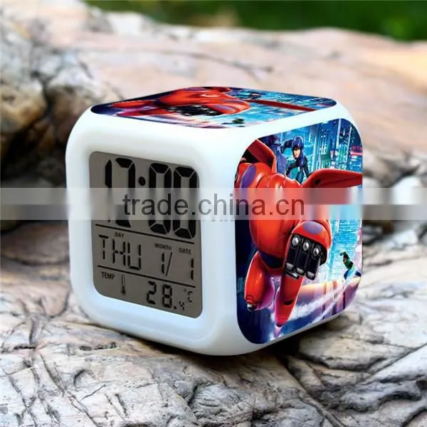 Wholesale Led Alarm clock, Big Hero 6 digital clock for children, colorful change LED clocks for kids