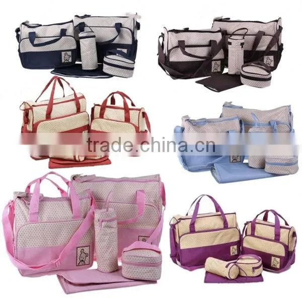 Pink 5pcs Multi-Function Baby Diaper Nappy Bag/Mummy Changing Set Handbag