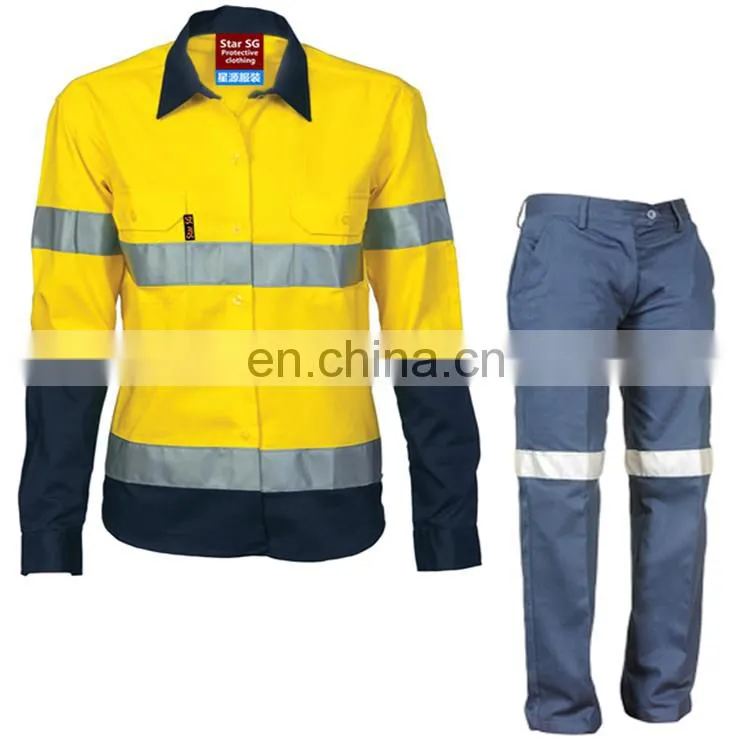 Womens safety track suits workwear safety reflective shirts and pants design for work clothes