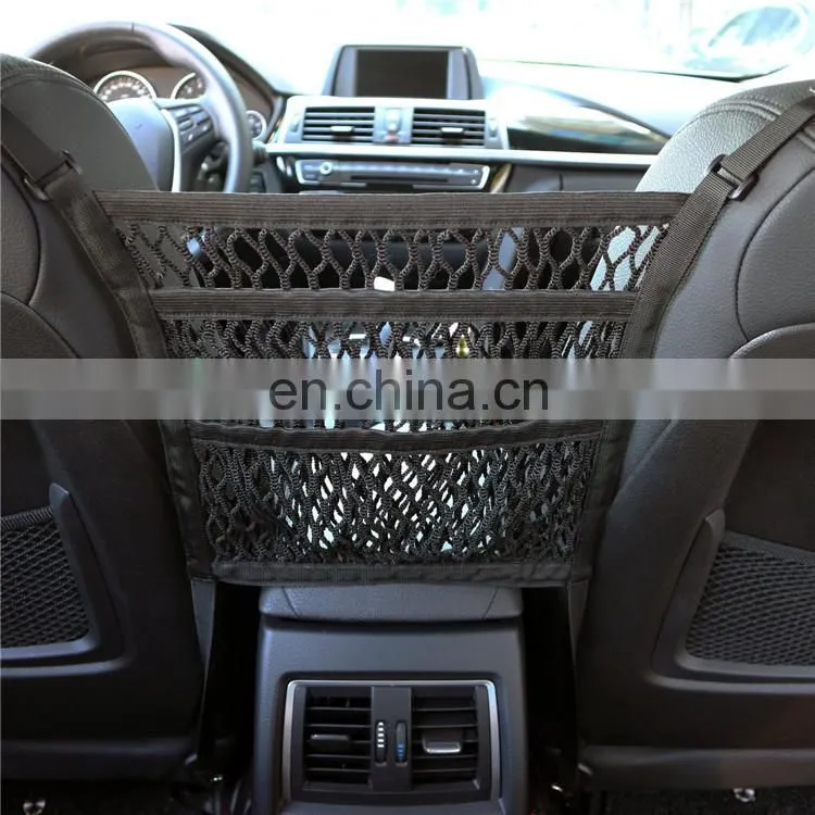 3-Layer Car Mesh Organizer Seat Back Net Bag Barrier of Backseat Pets Children Kids Cargo Tissue Purse Holder Driver Storage