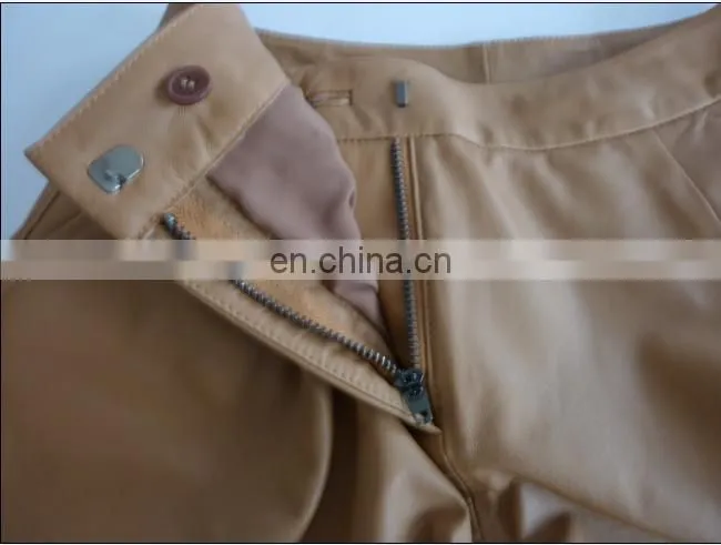 2015 new style sheep leather short pants in YKK zipper in front
