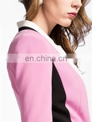 High Quality Women Blazer Formal Blazer ,Color Stitching Female Suit Collar 7 Minutes Of sleeve Cultivate One