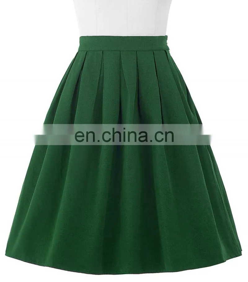 Belle Poque Women Midi Dark Green Retro Vintage Skirts BP000154-4