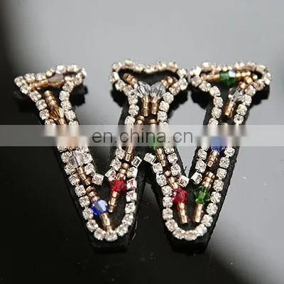 2018 Handmade English Letters alphabet Rhinestones beads patches applique sew on beading applique clothes