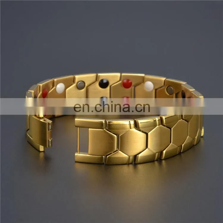 Double row 4 element pain relief Mens bio health stainless steel magnetic bracelet