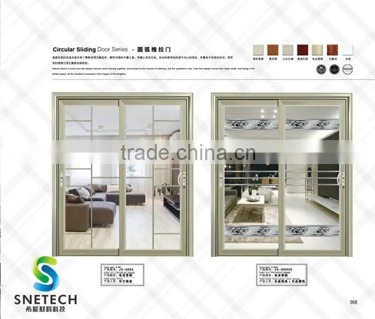 light green wood frames tempered glass for partition sliding doors