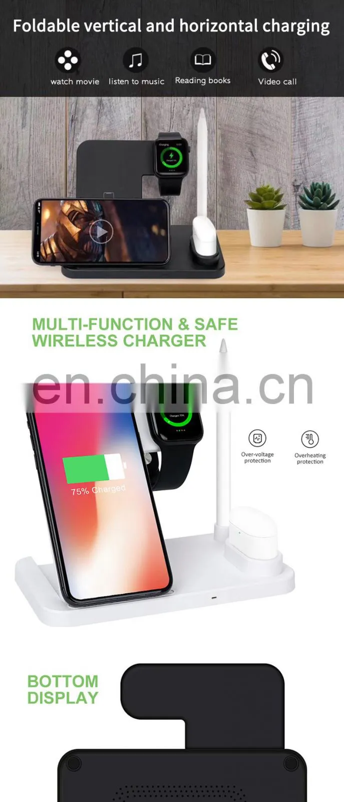 4 in 1 Wireless Charger 2020 Factory Directly Sell Qi Standard Charger Crystal Wireless Portable Cellphone Charger For Iphone