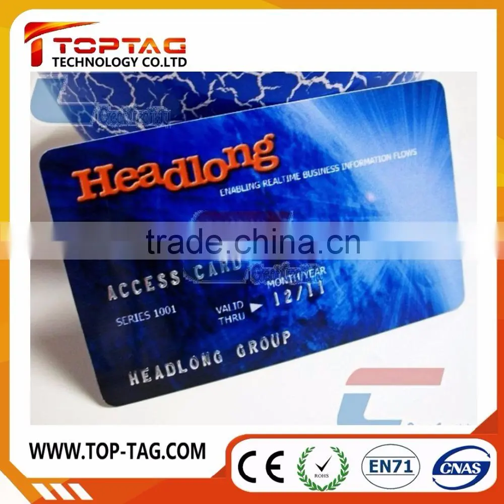 Promotional high quality id business pvc card with embossed number and sticker