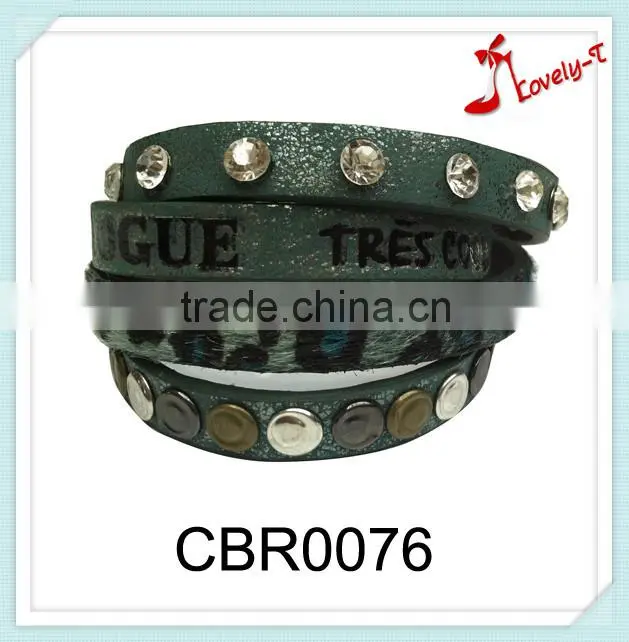 Wholesale ladies multi strand cord sexy leopard letter fashion rhinestone bangle bracelet ,adjustable leather wrap bracelet