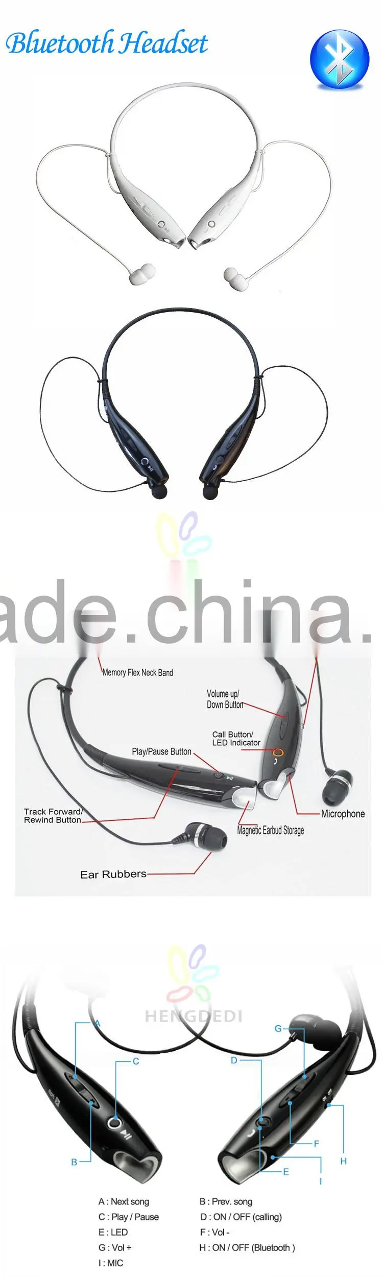 Hengdedi hot selling wireless bluetooth headphone wireless bluetooth earphone