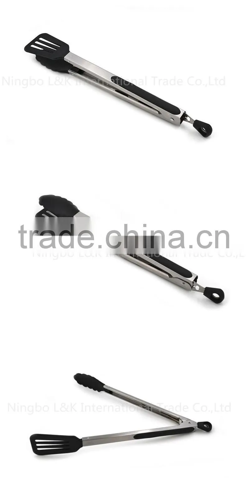Hot sale stainless steel tongs nylon clip nylon locking tongs, BBQ tongs