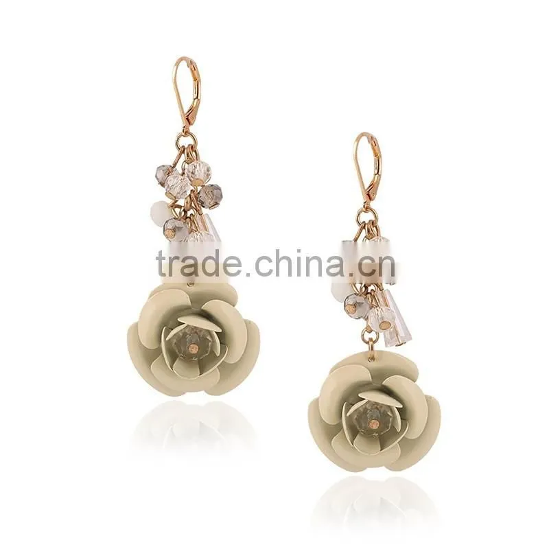 Popular Style Fashion Crystal Colored Enamel Earrings Real Flower Earrings