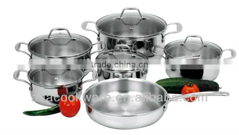 11pcs Premium Quality Tri-ply Stainless Steel Cookware Sets with casting handle and induction bottom
