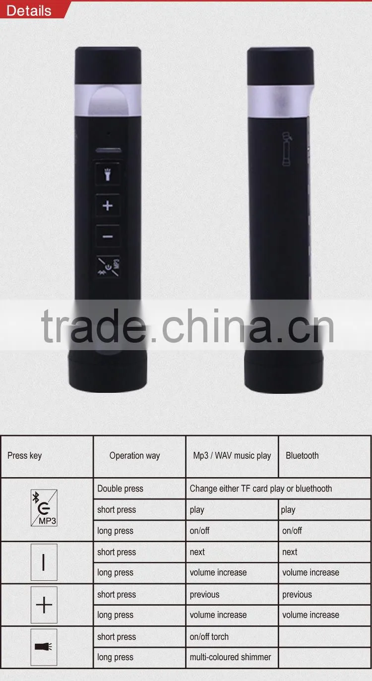 outdoor bluetooth speaker 2600mAh power bank with led torch