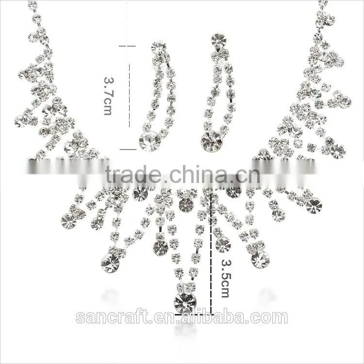 Wholesale Min Order Fashion Full Crystal White Gold Plated Necklace Earrings Crystal Jewelry Set Bridal Wedding