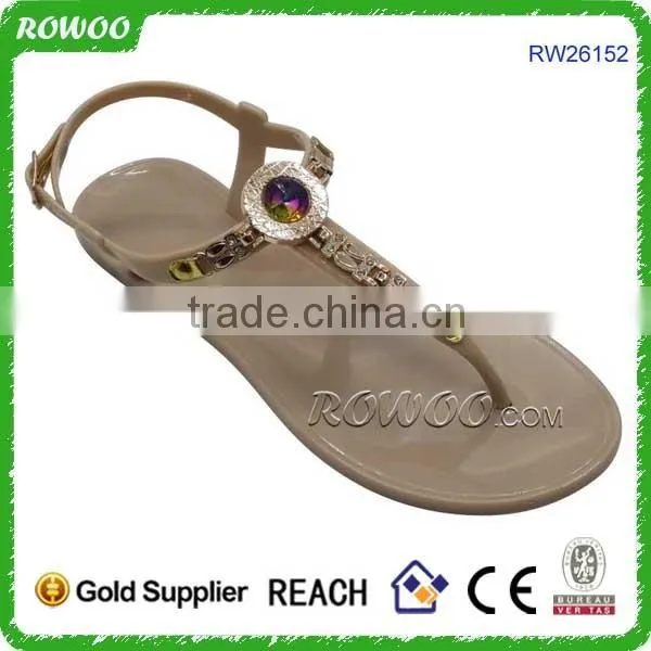 Summer 2016 fashion Beige crystal women flat sandal shoes