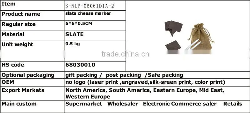 Facotry direct 6x6cm slate cheese mark slate label stone label