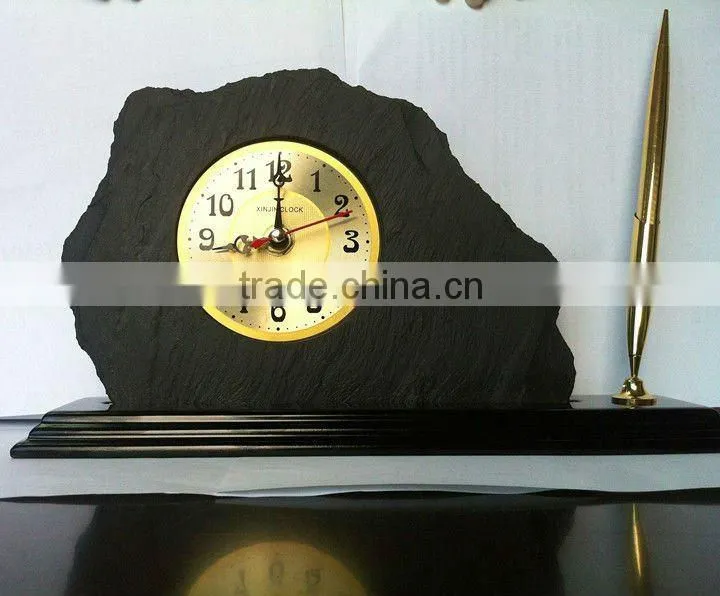 Round black slate stone wall clock other shape can provide