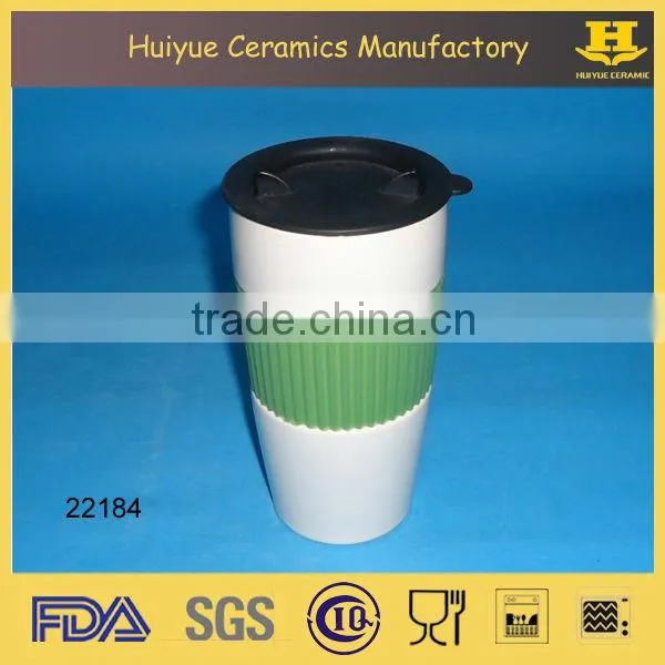 ceramic coffee mug with silicone sleeve, 30cl coffee mug with silicon sleeve