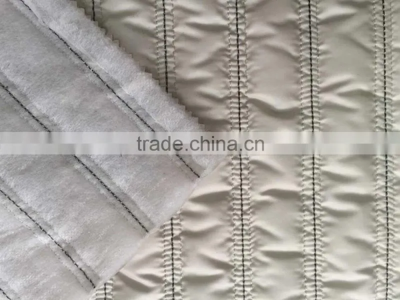 Fashion polyester stripe embroidered thermal padded fabric with quilting for down coats/jacket