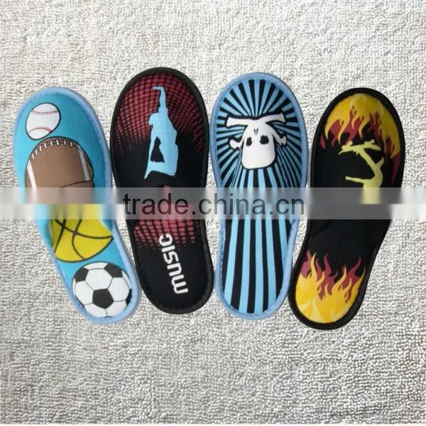 Knitted cotton fabric cool kids slippers with colorful printing,non-slip slippers