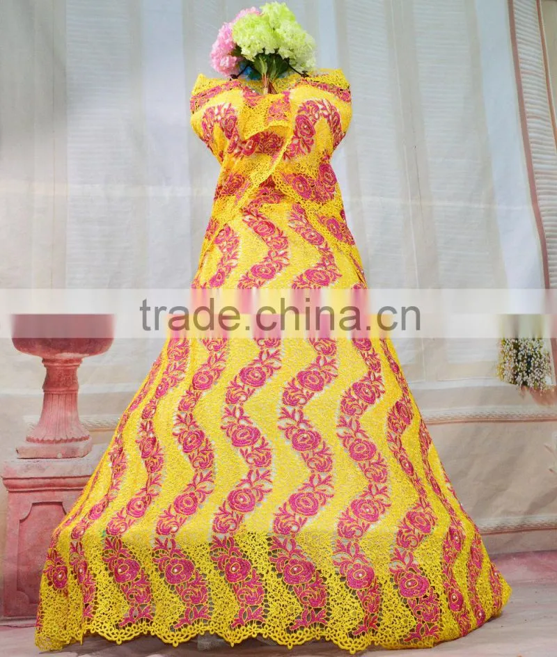 2015 New fashion lace fabric for nigerian party with pearls african cord lace colorful chemical lace