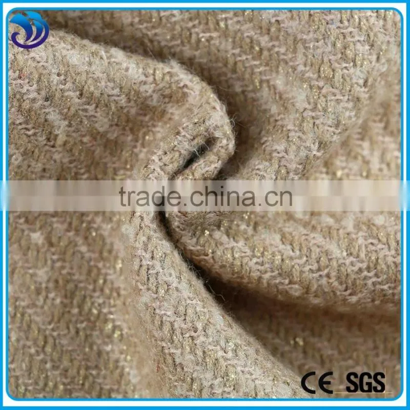 Hot sale 2016 polyester wool plain dyed gold foil woven fabric