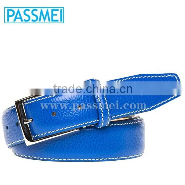 Men's Genuine Pebble Grain Navy Leather Pin Buckle Belt