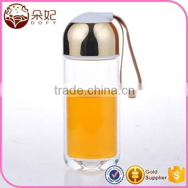 Chinese suppliers high quality double wall glass water bottle for sale