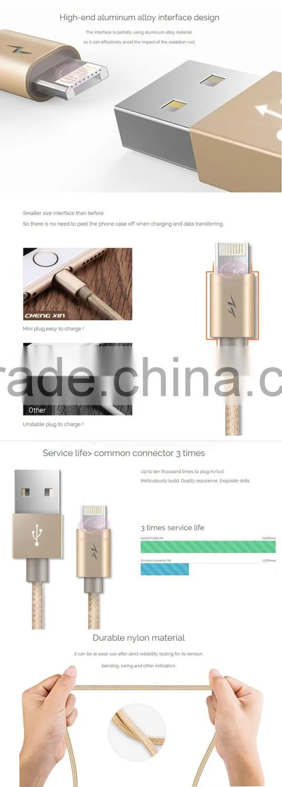 Free sample smart flash charging braided 2 in 1 micro usb cable