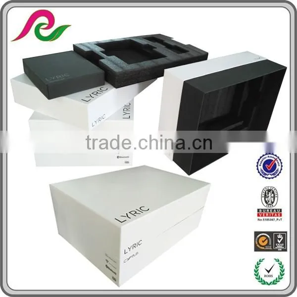 Big white Cardboard box with black foam inside for bluetooth packing