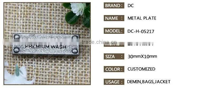 High Quality 2 Holes Engraved Brand Logo Metal Label Metal Plate for clothing