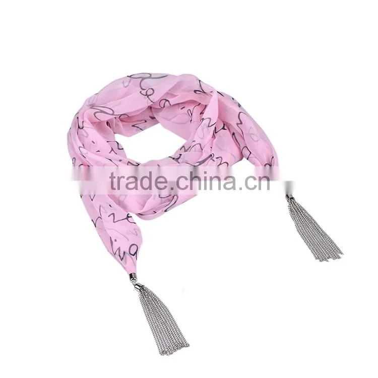 2016 china supplier fashion polyester silk magnetic tasseled scarves